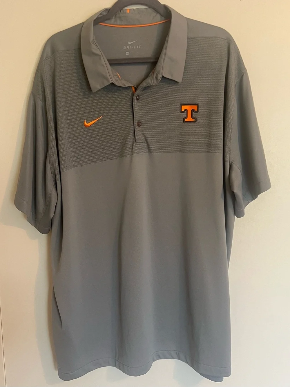 Nike Men’s Gray Dri-FIT Polo with Orange University Tennessee Logo